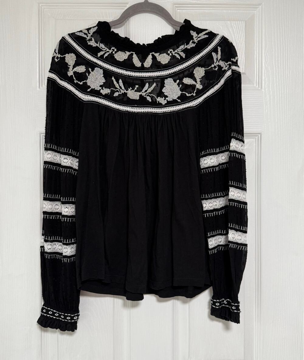 Maeve Anthropologie Women's Black Winona Lace Top Size Small